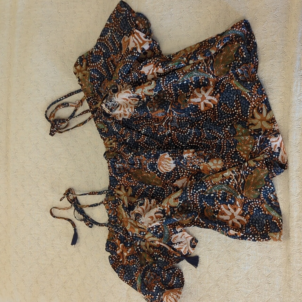 Madewell Sea Floral Cold Shoulder Top with Tassel Ties NWT